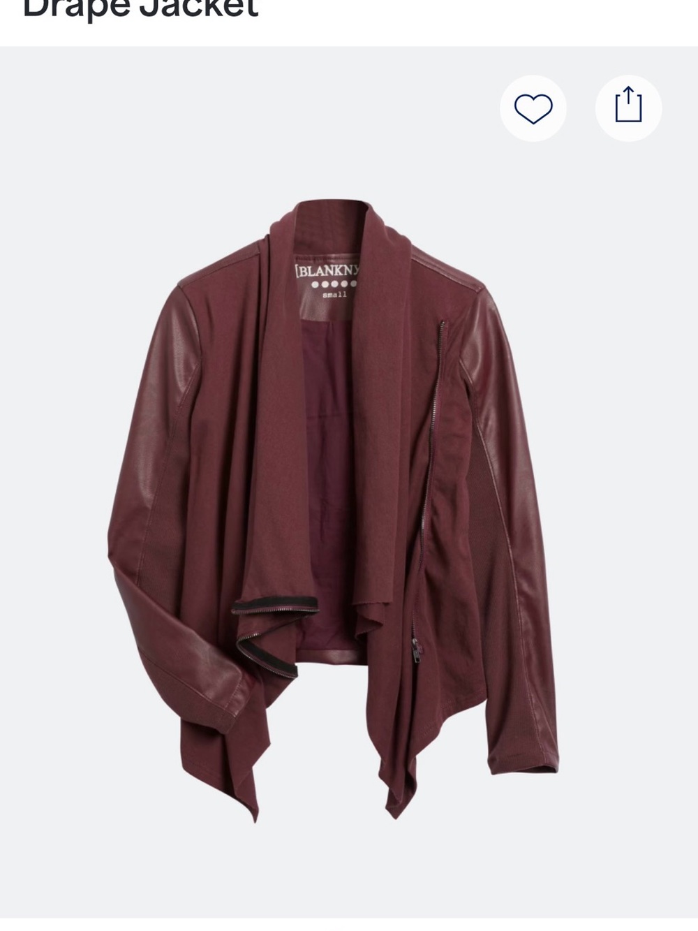 Blank NYC Burgundy Draped Faux-Leather Moto Jacket